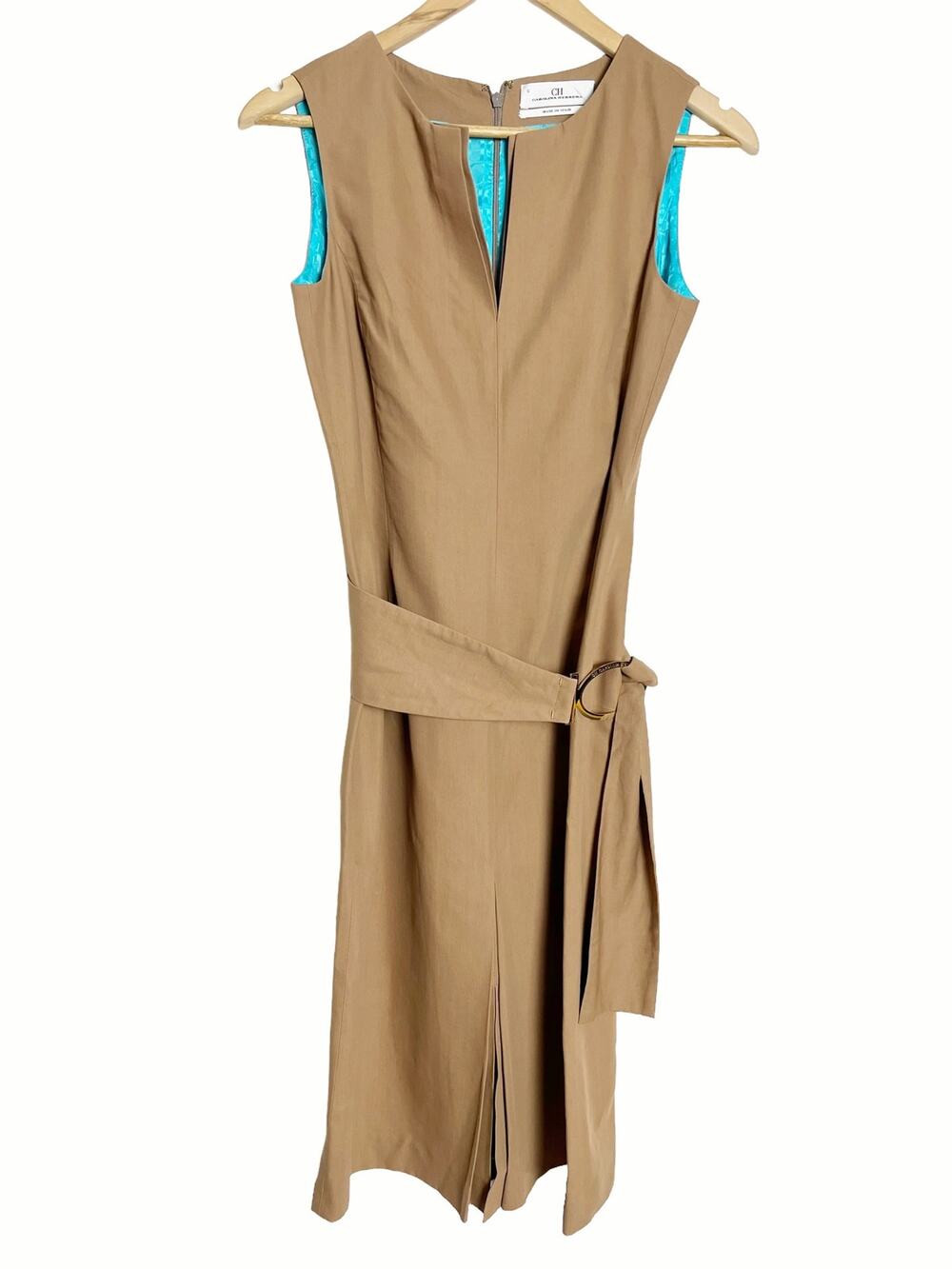 Carolina Herrera Brown Belted Pleated Sleeveless Cocktail Dress Size 6